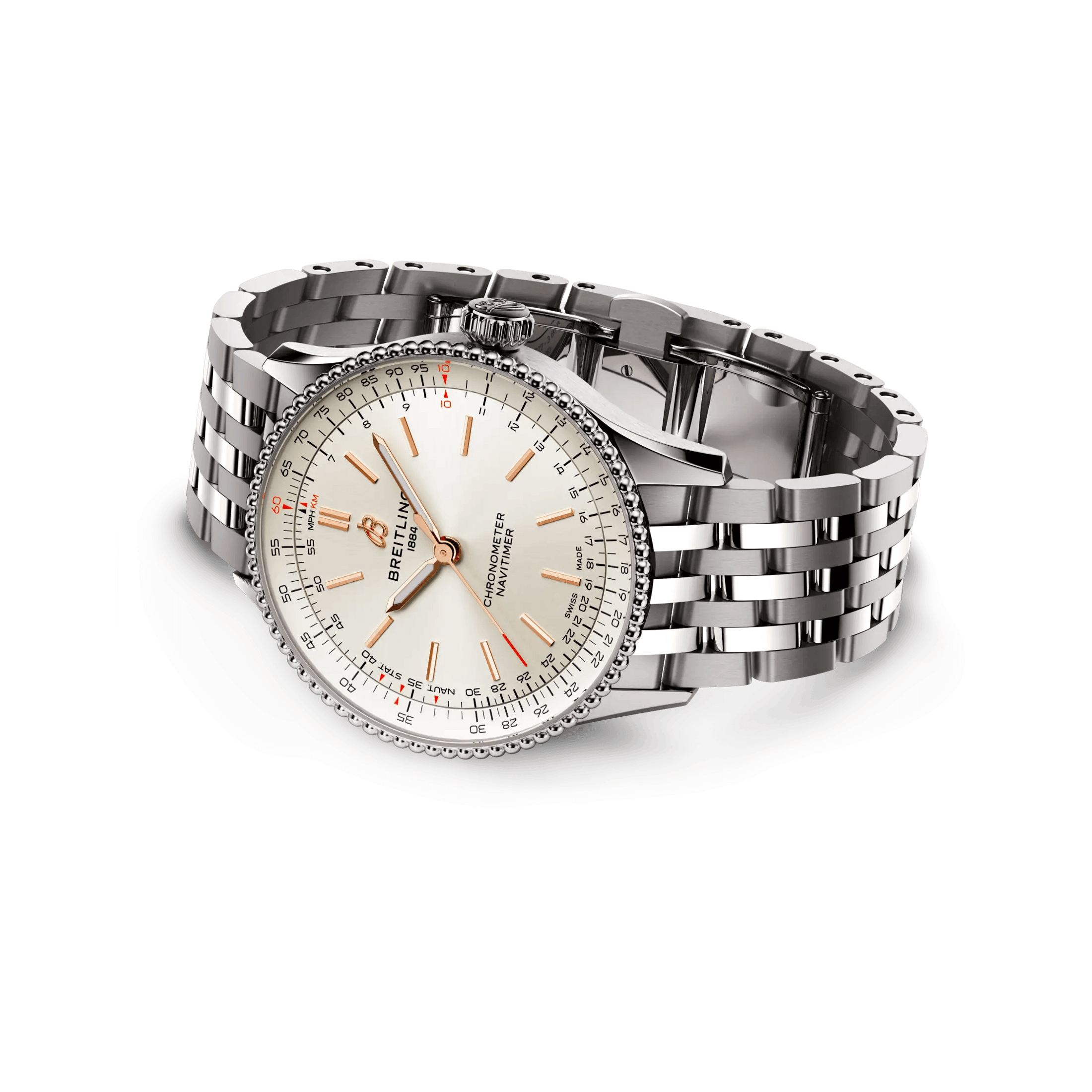 Breitling Navitimer automatic watch silver dial steel bracelet 36 mm A17327211G1A1