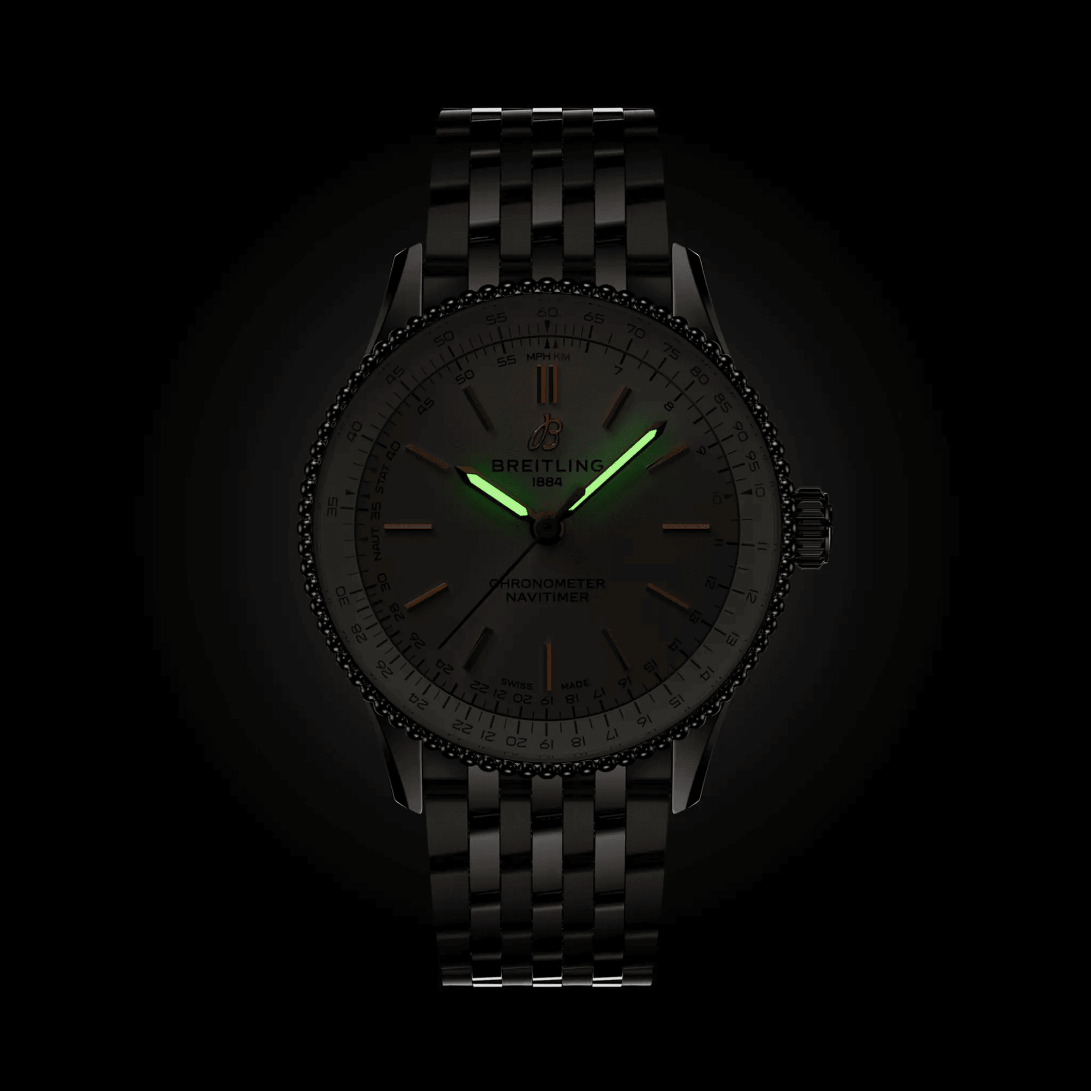 Breitling Navitimer automatic watch silver dial steel bracelet 36 mm A17327211G1A1