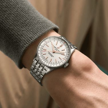 Breitling Navitimer automatic watch silver dial steel bracelet 36 mm A17327211G1A1