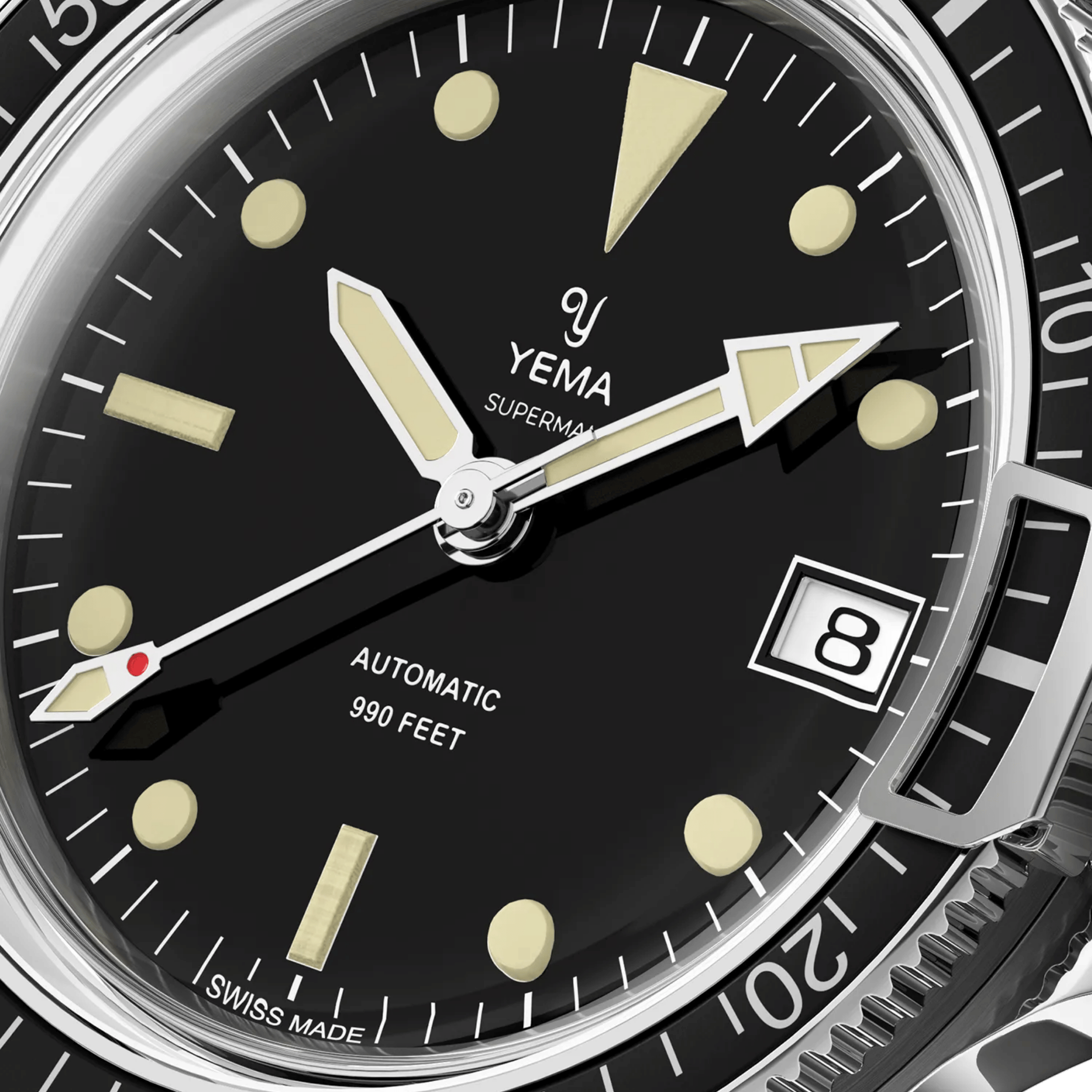 Yema Superman Swiss Edition automatic black dial steel bracelet 41 mm
