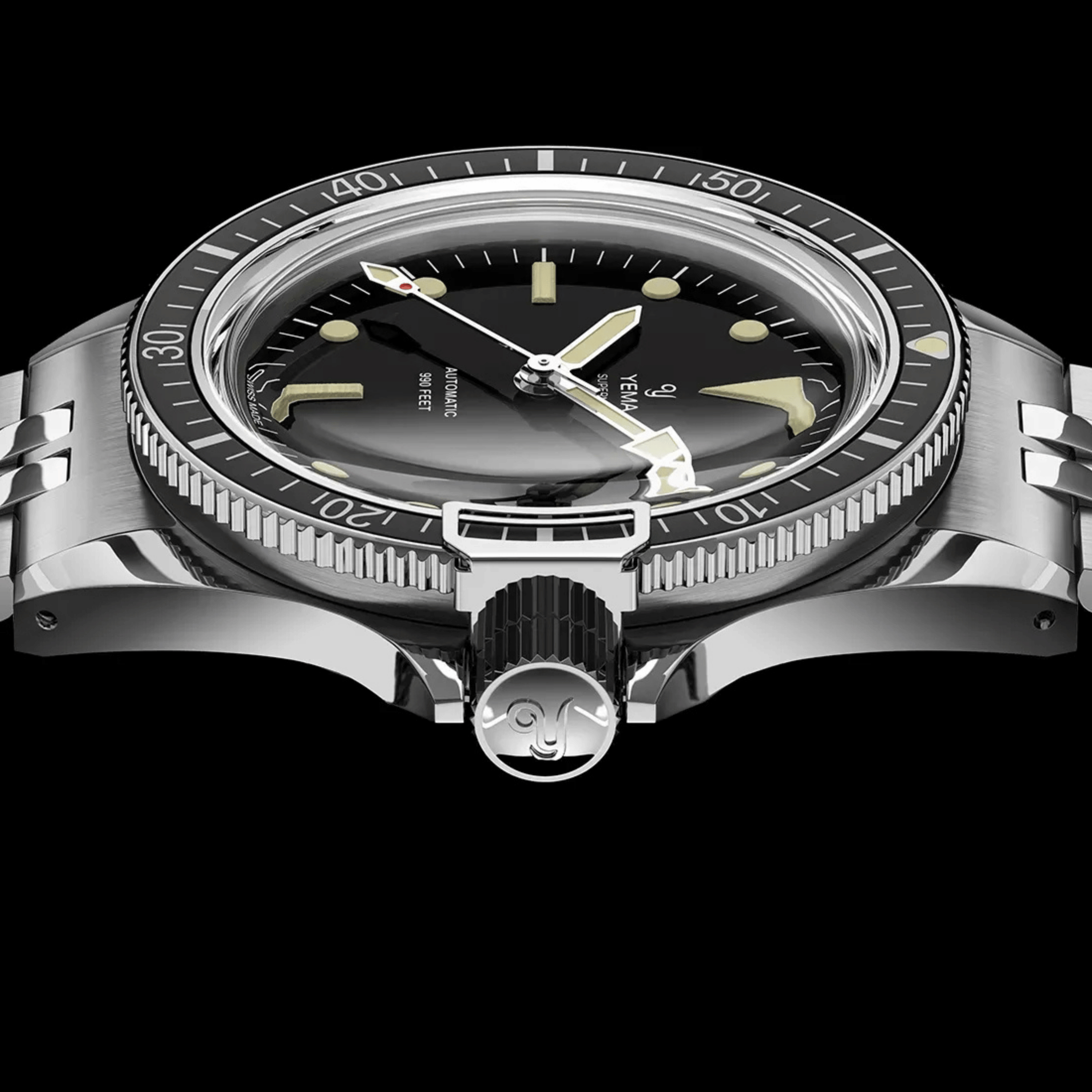 Yema Superman Swiss Edition automatic black dial steel bracelet 39 mm