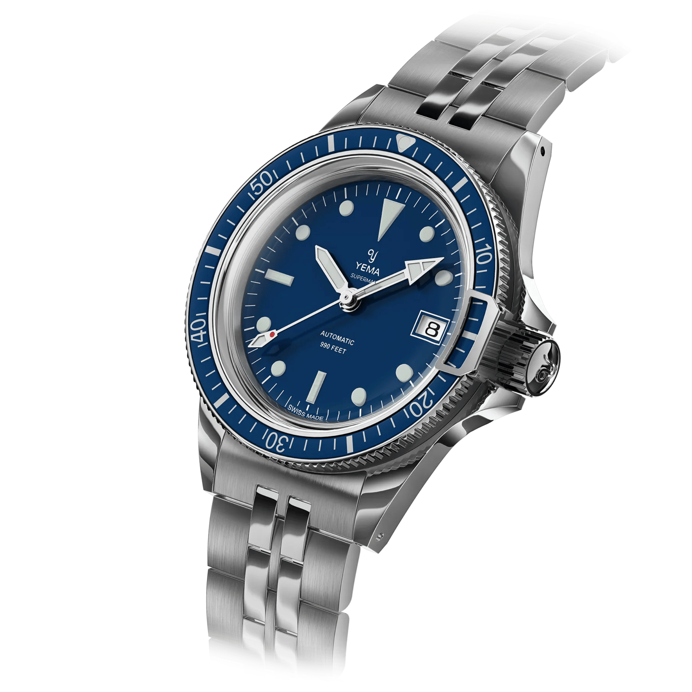Montre Yema Superman Swiss Edition automatique cadran bleu bracelet acier 39 mm