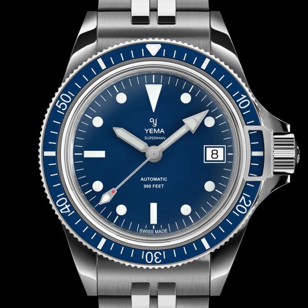 Montre Yema Superman Swiss Edition automatique cadran bleu bracelet acier 39 mm