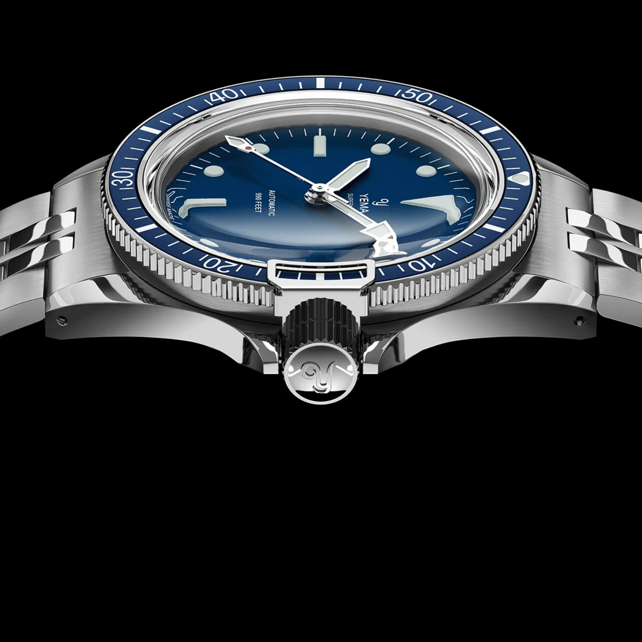 Yema Superman Swiss Edition automatic blue dial steel bracelet 39 mm