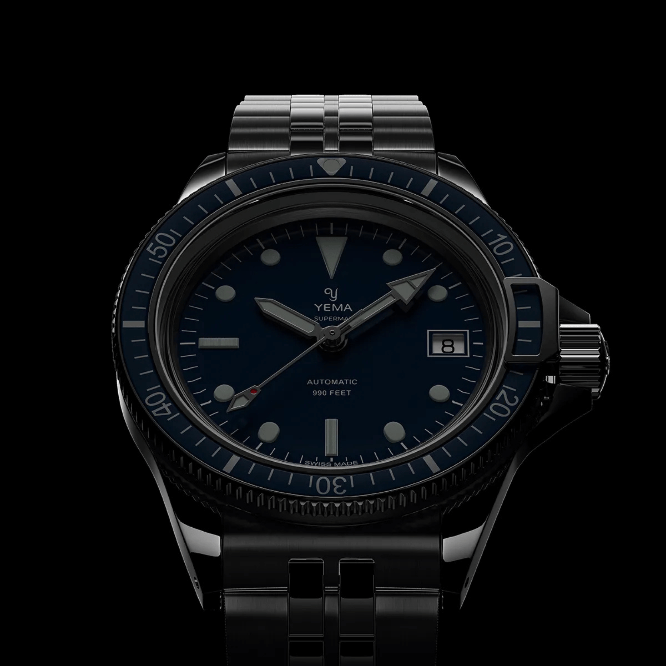 Montre Yema Superman Swiss Edition automatique cadran bleu bracelet acier 39 mm