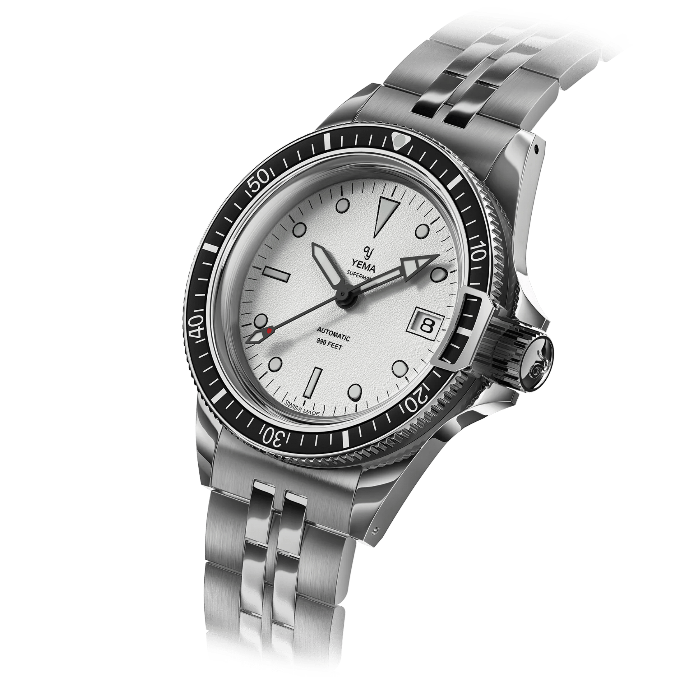 Yema Superman Swiss Edition automatic white dial steel bracelet 39 mm