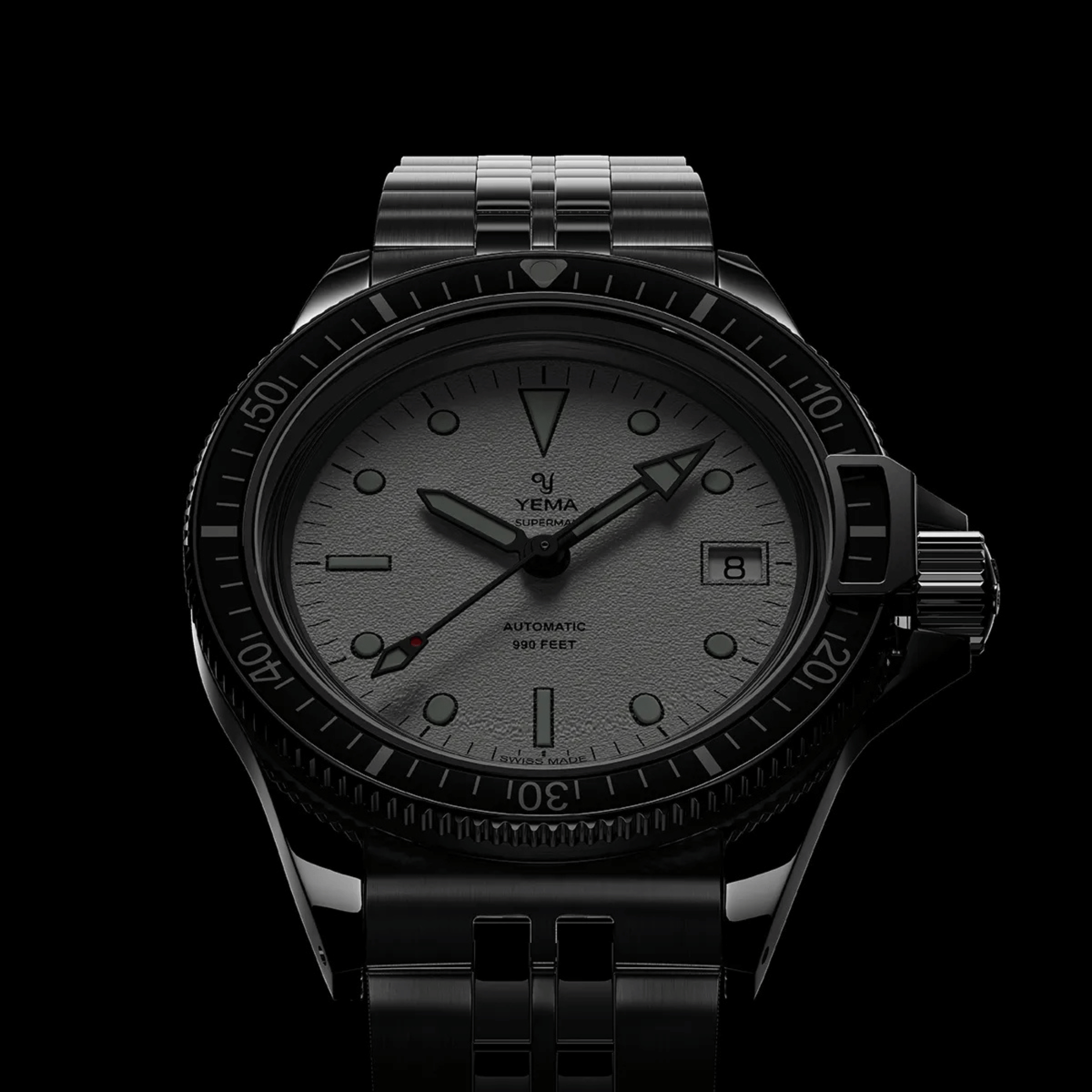 Montre Yema Superman Swiss Edition automatique cadran blanc bracelet acier 41 mm