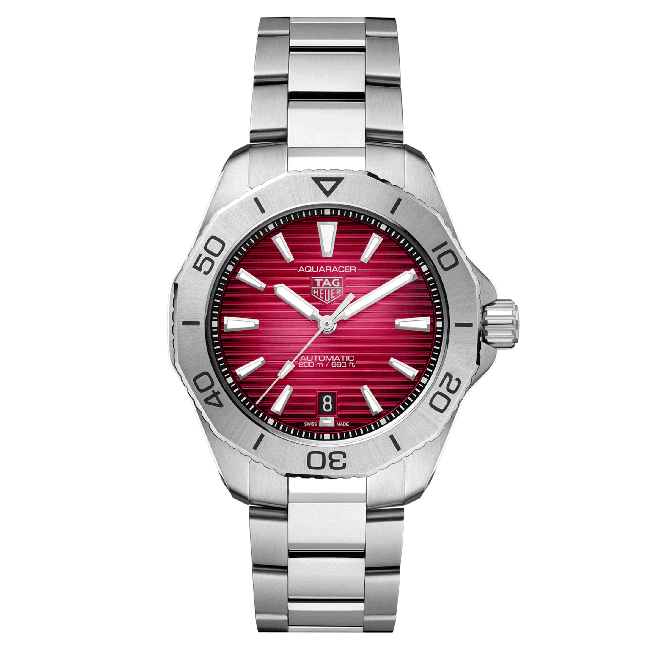 TAG Heuer Aquaracer Professional 200 automatic watch red dial steel bracelet 40 mm WBP2114.BA0627