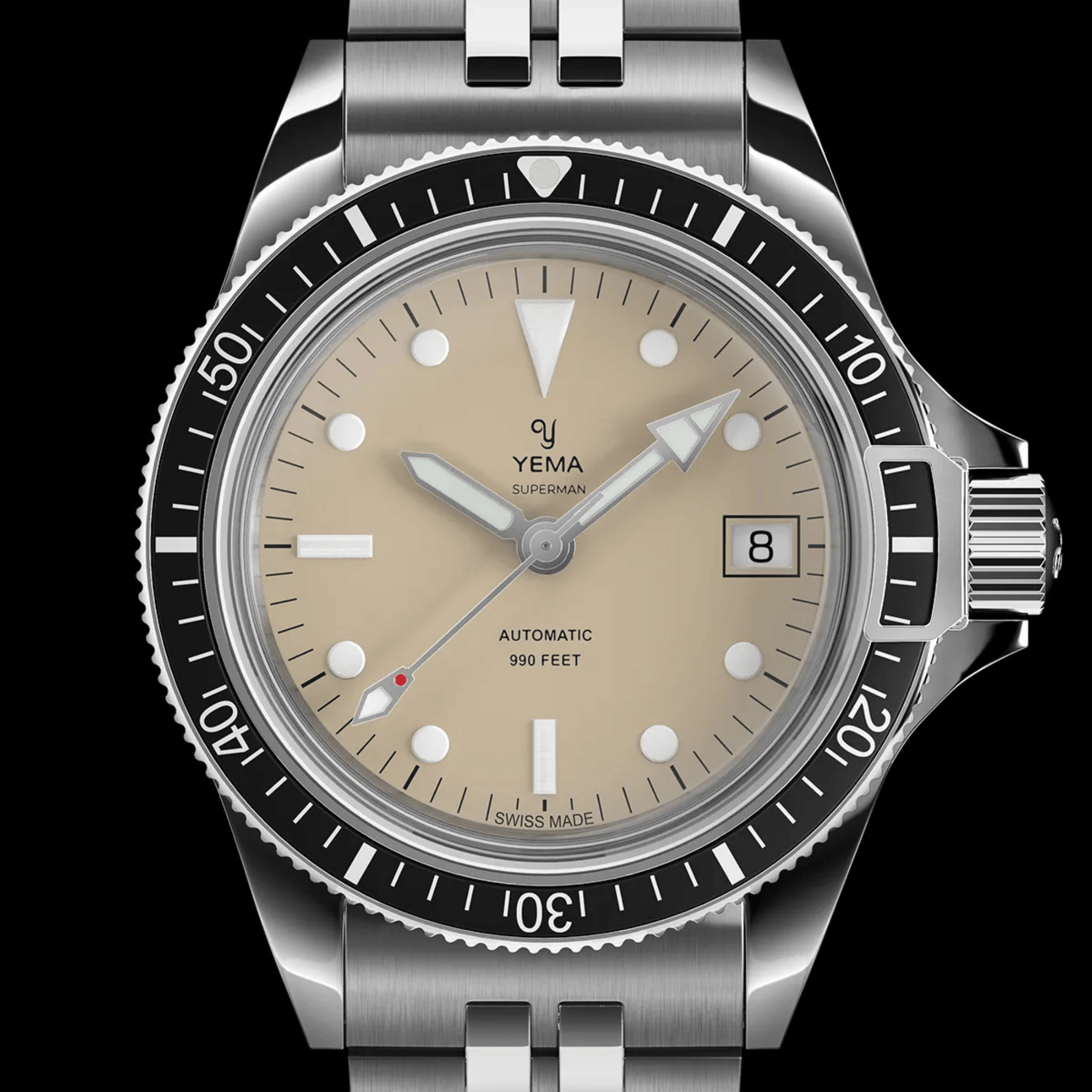 Yema Superman Swiss Edition automatic beige dial steel bracelet 41 mm