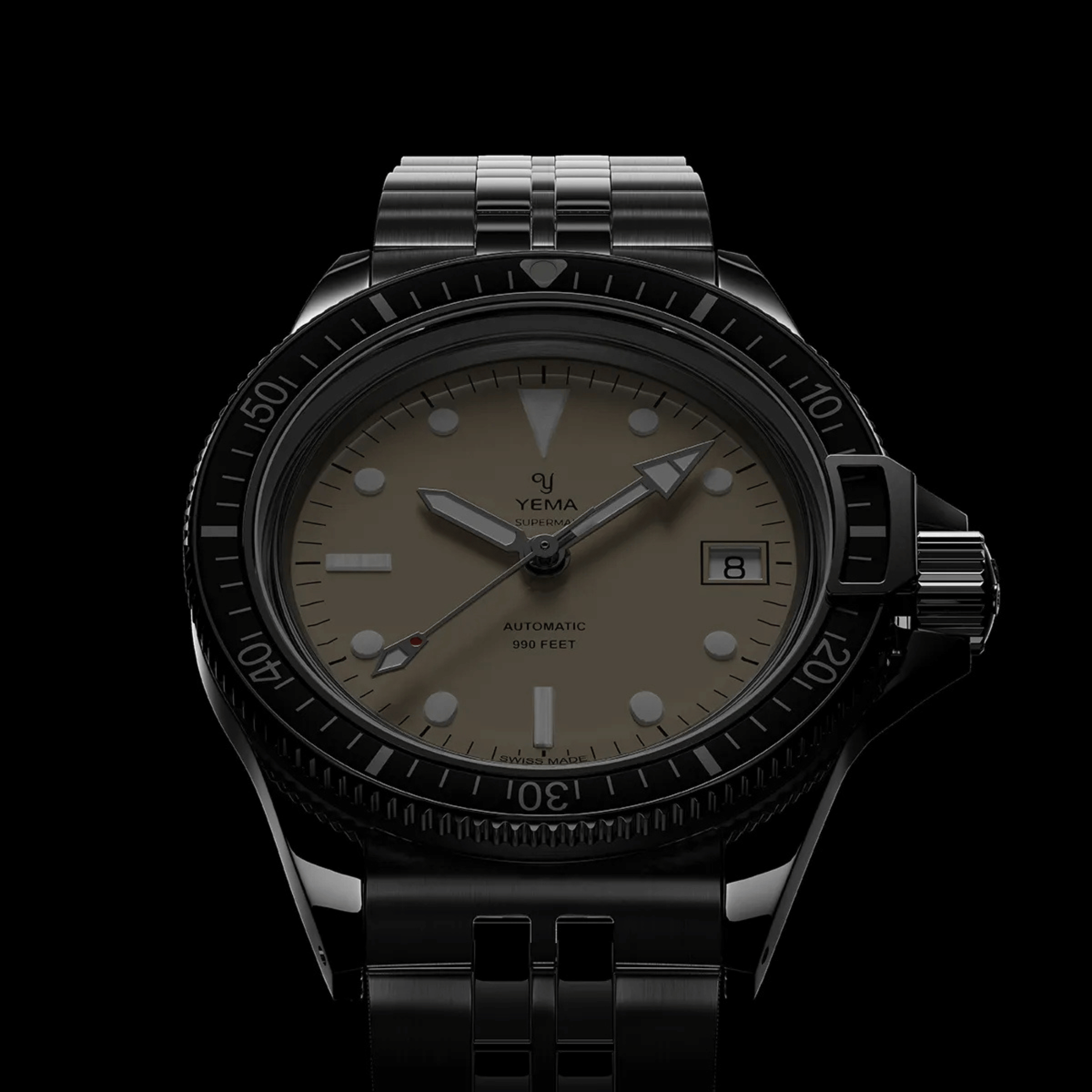 Yema Superman Swiss Edition automatic beige dial steel bracelet 39 mm