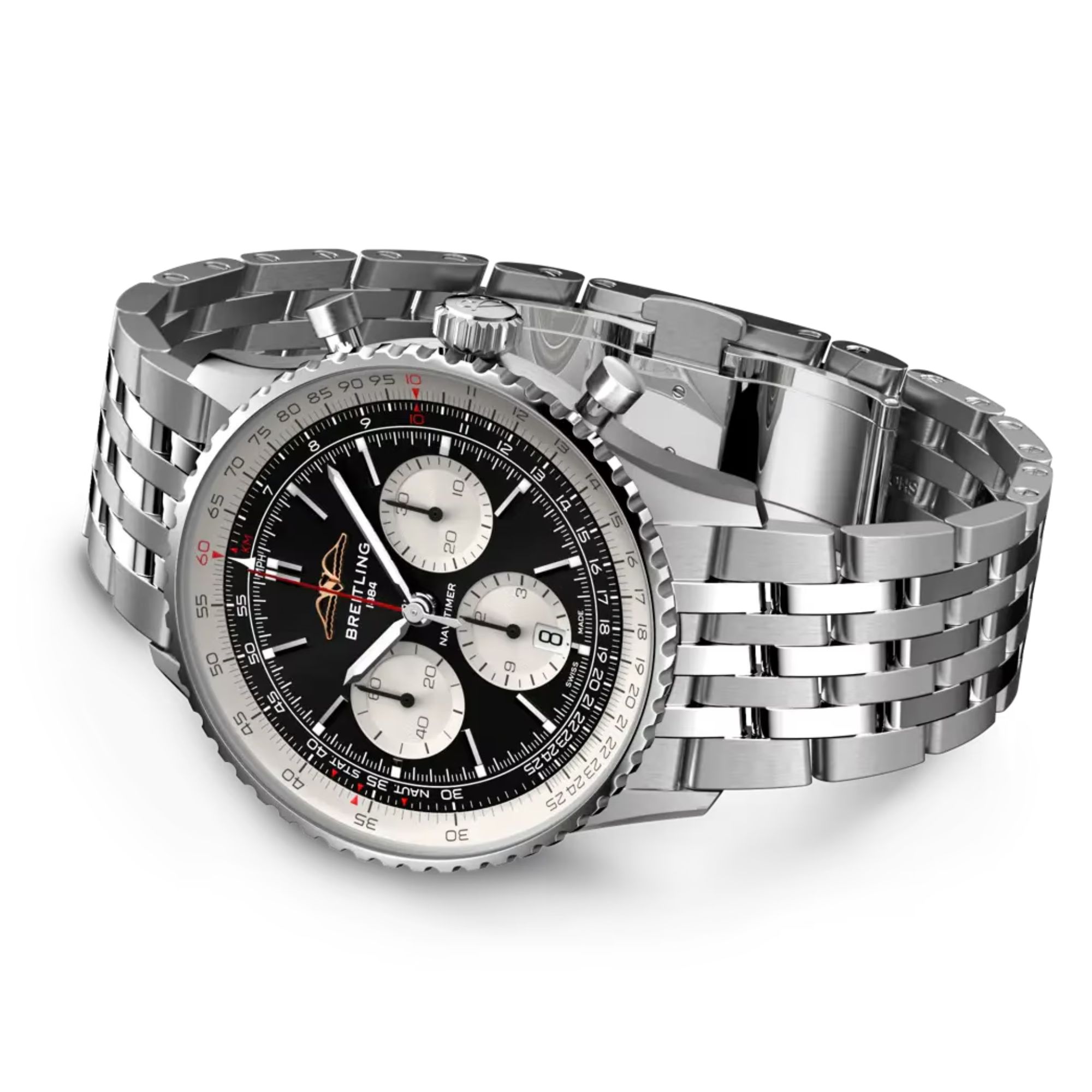 Breitling Navitimer automatic watch B01 Chronograph black dial steel bracelet 43 mm