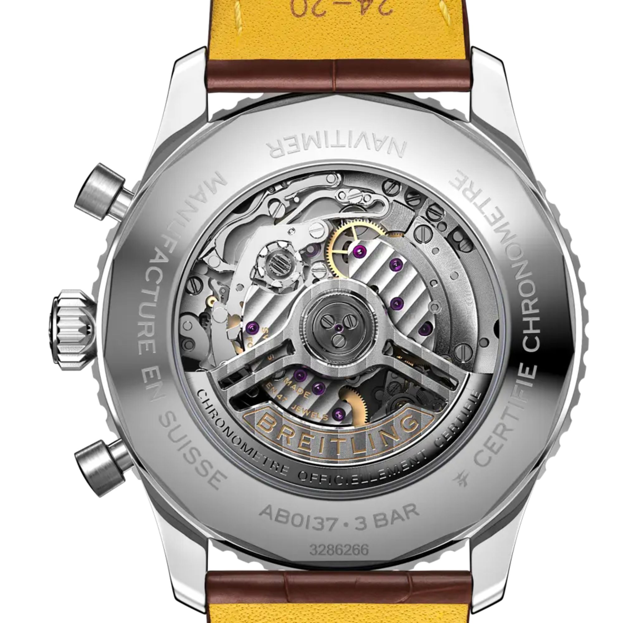 Breitling Navitimer automatic watch B01 Chronograph blue dial brown leather strap 46 mm