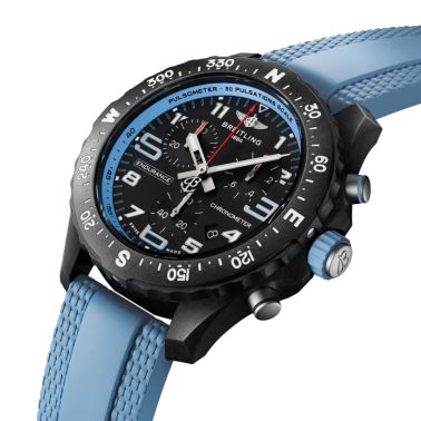 Montre Breitling Professional Endurance Pro quartz cadran noir bracelet caoutchouc bleu clair 38 mm