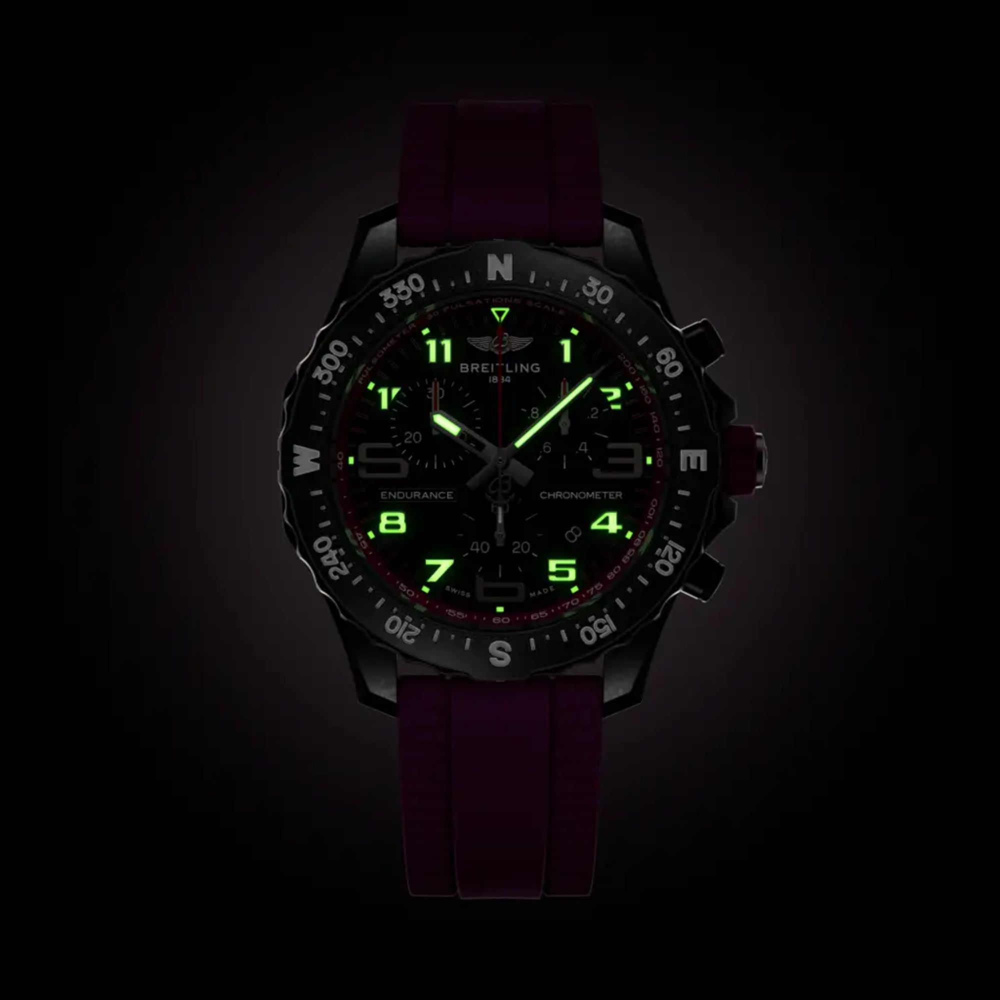 Breitling Professional Endurance Pro quartzblack dial purple rubber bracelet 38 mm