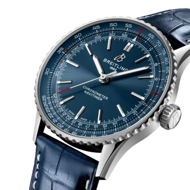 Breitling Navitimer 2024 automatic watch blue dial blue leather strap 41 mm