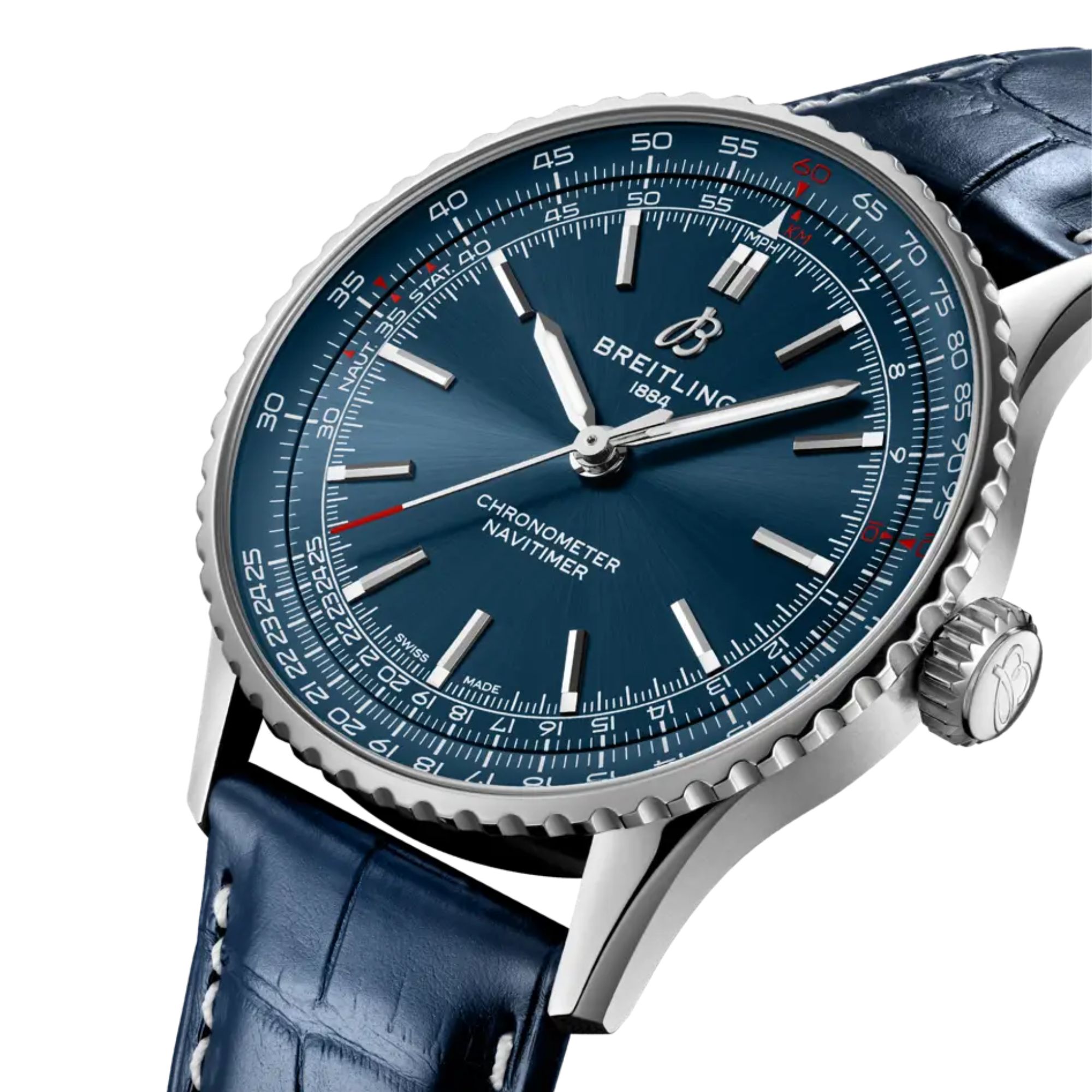 Breitling Navitimer 2024 automatic watch blue dial blue leather strap 41 mm