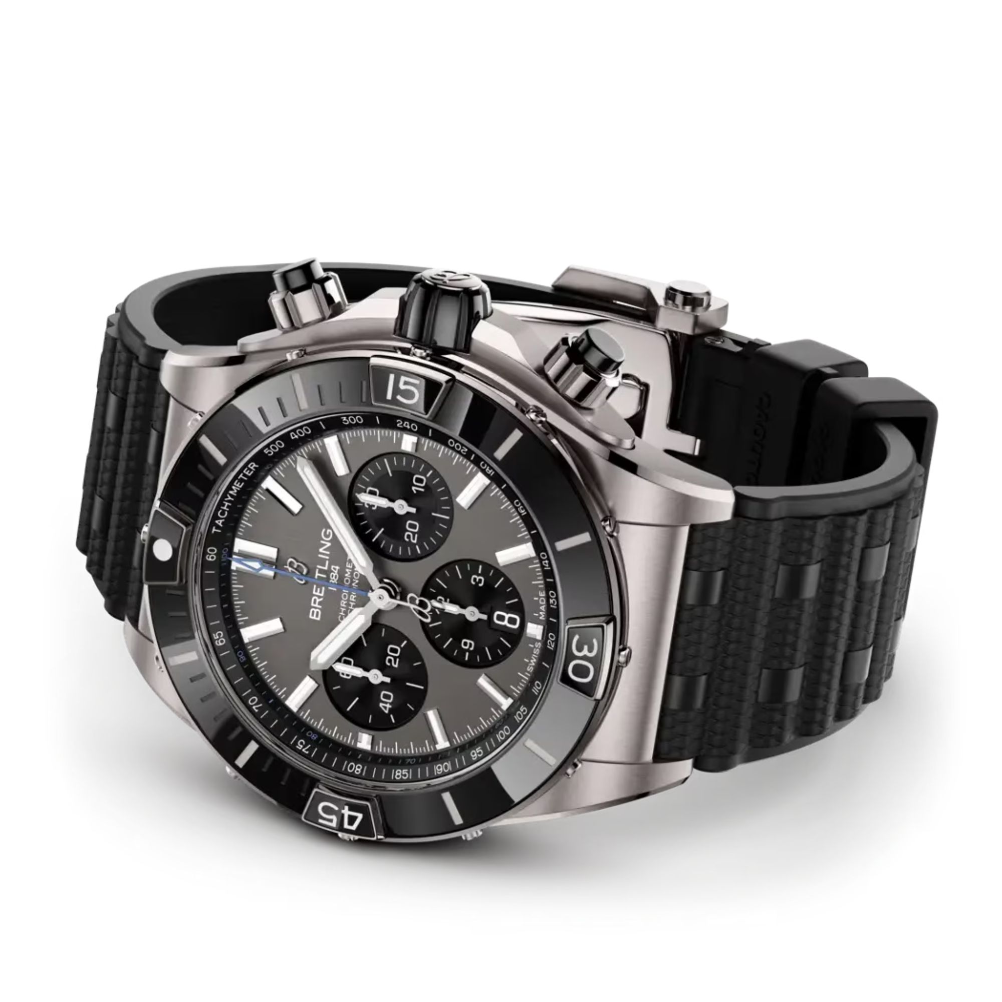 Breitling Super Chronomat Titanium B01 automatic watch anthracite dial black rubber strap 44 mm