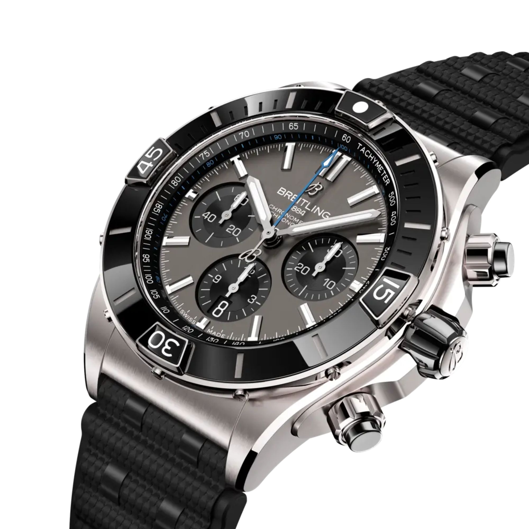 Breitling Super Chronomat Titanium B01 automatic watch anthracite dial black rubber strap 44 mm