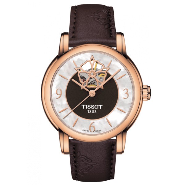 Montre Tissot Lady Heart Powermatic 80 cadran nacre bracelet cuir chocolat 35 mm