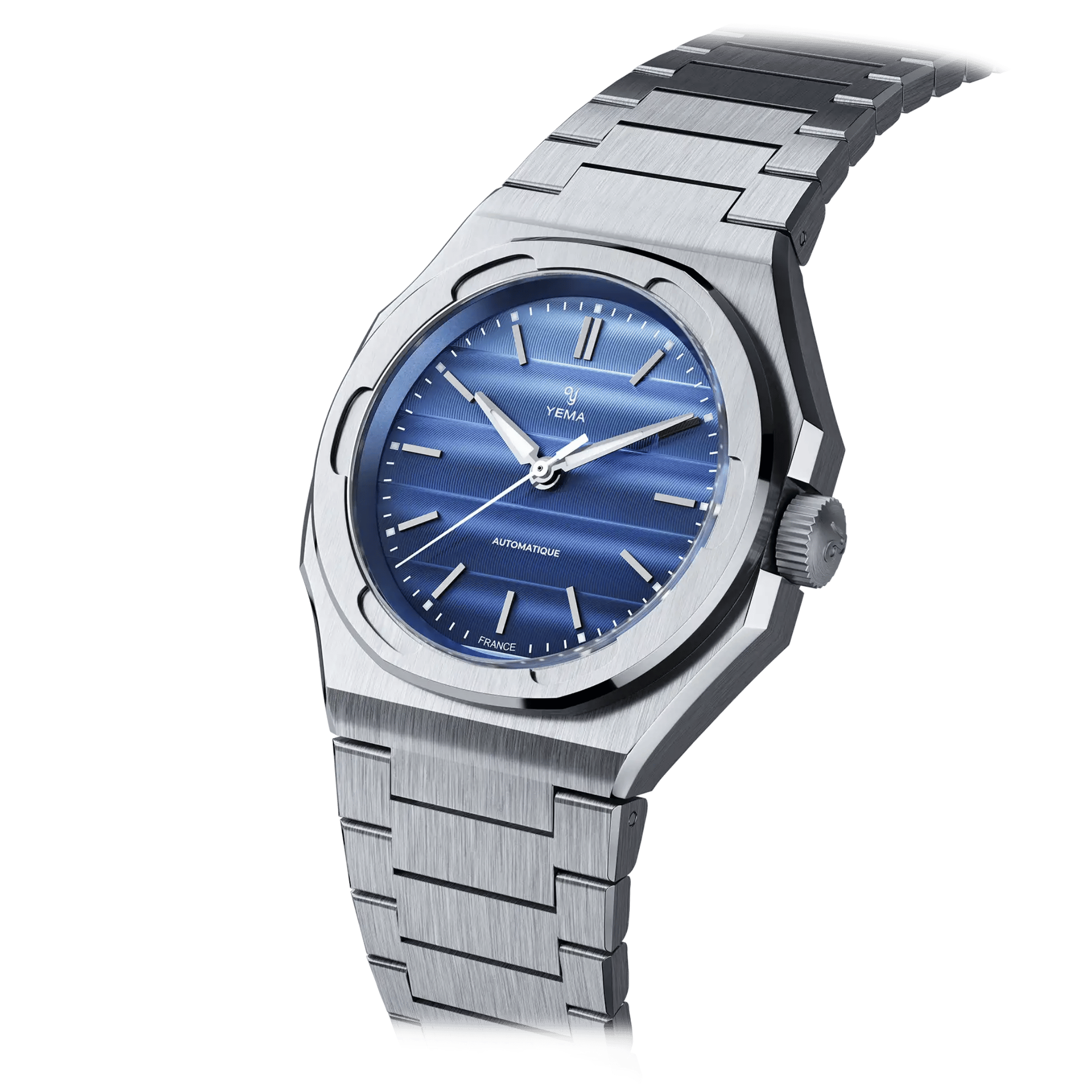 Yema Wristmaster Traveller automatic blue dial steel bracelet 39 mm