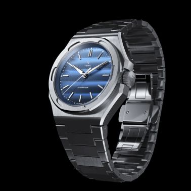 Yema Wristmaster Traveller automatic blue dial steel bracelet 39 mm