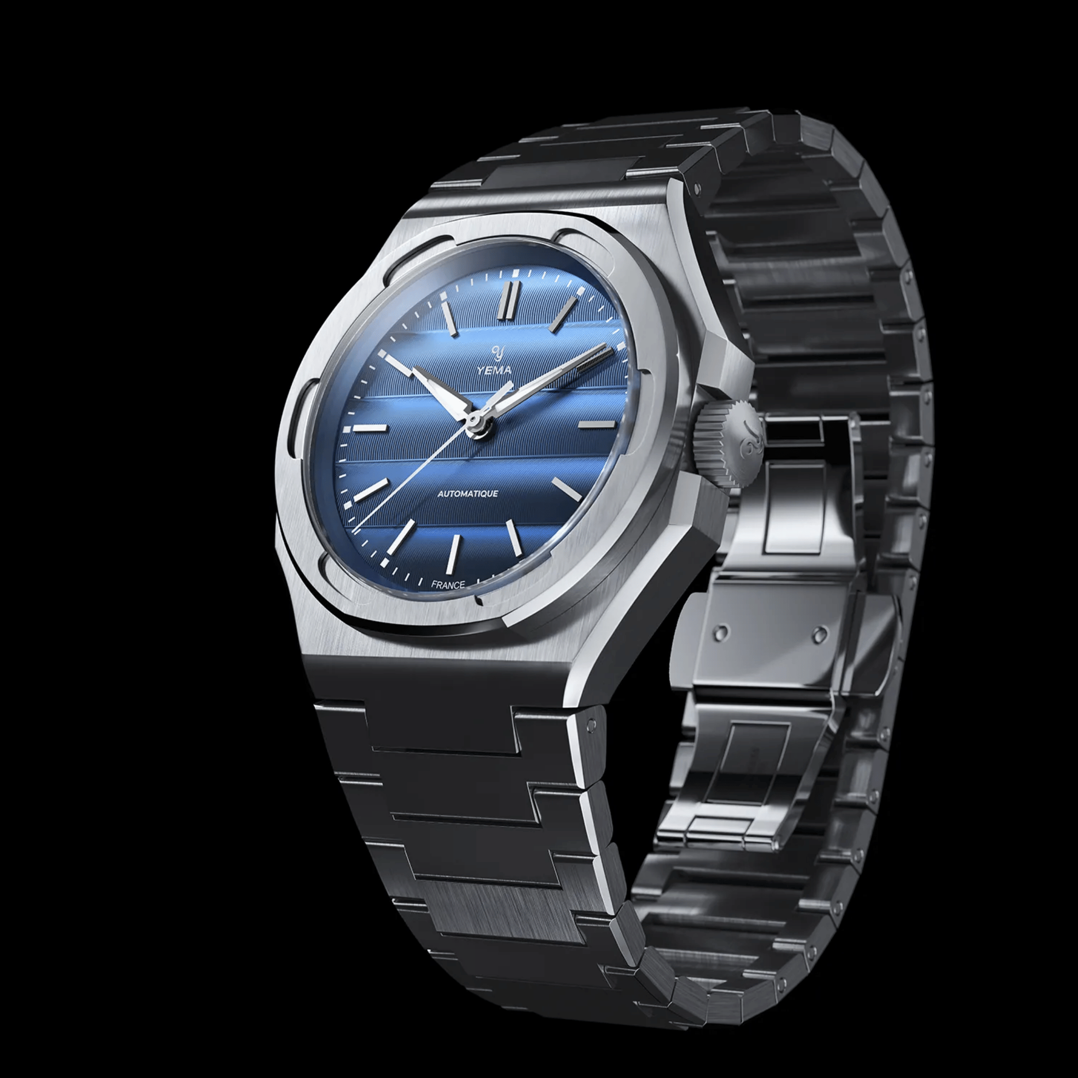 Yema Wristmaster Traveller automatic blue dial steel bracelet 39 mm