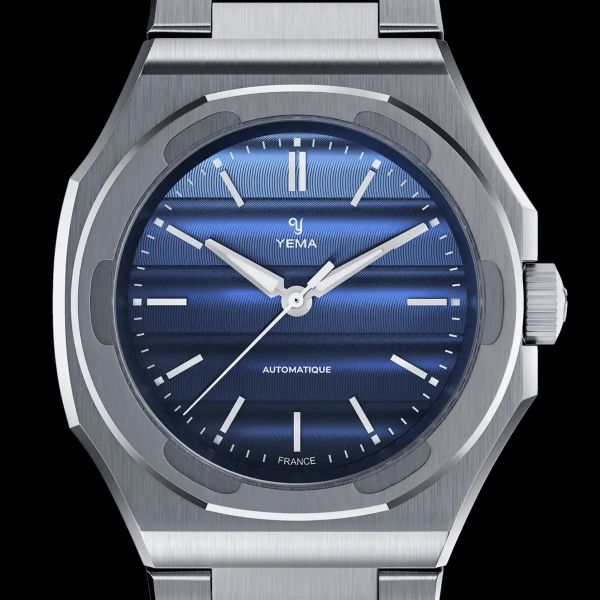Yema Wristmaster Traveller automatic blue dial steel bracelet 39 mm