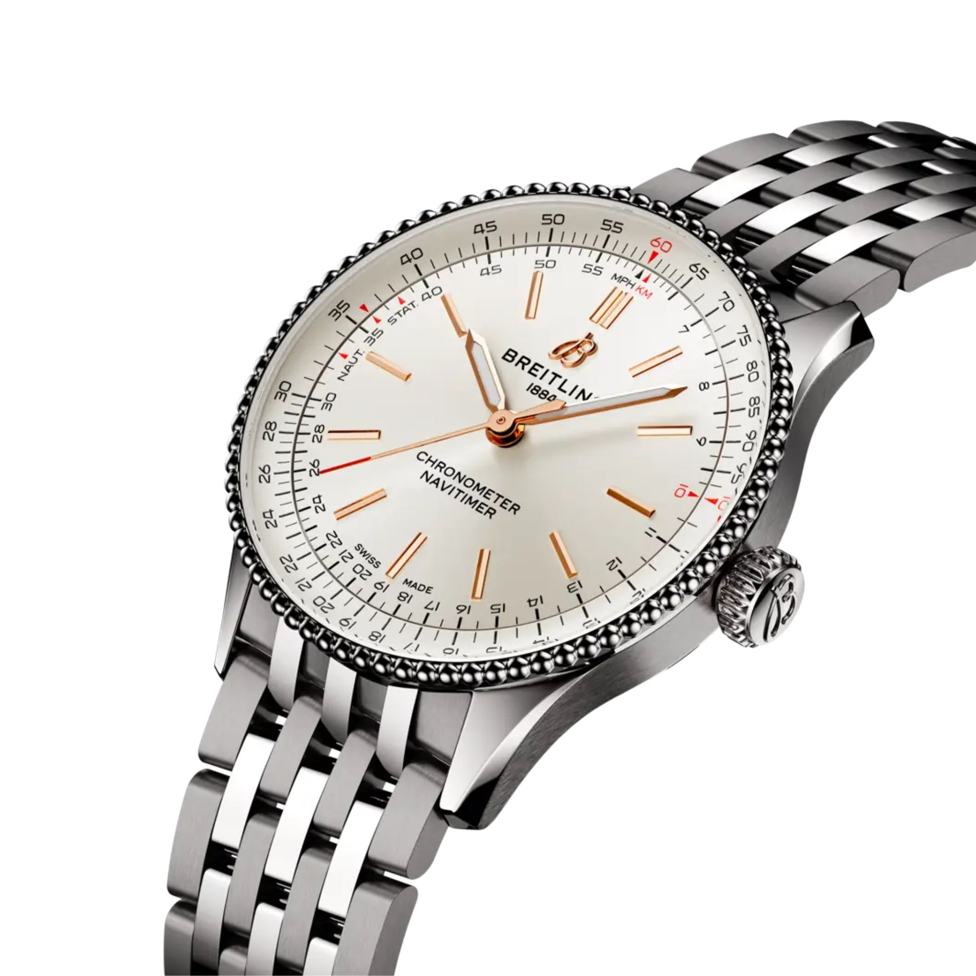 Breitling Navitimer automatic watch silver dial steel bracelet 36 mm