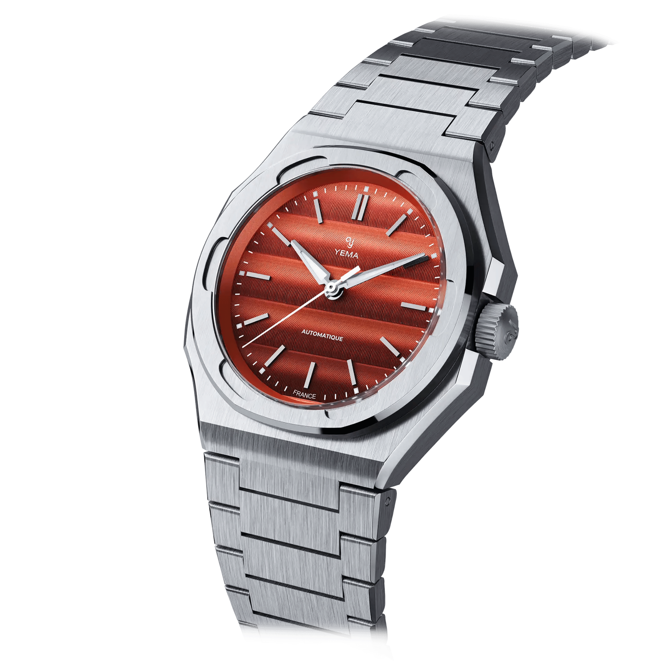 Yema Wristmaster Traveller automatic red dial steel bracelet 39 mm