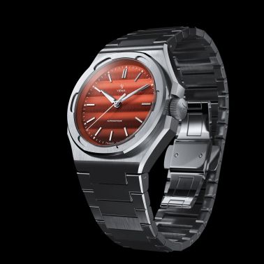 Yema Wristmaster Traveller automatic red dial steel bracelet 39 mm