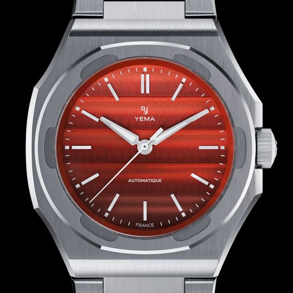 Yema Wristmaster Traveller automatic red dial steel bracelet 39 mm