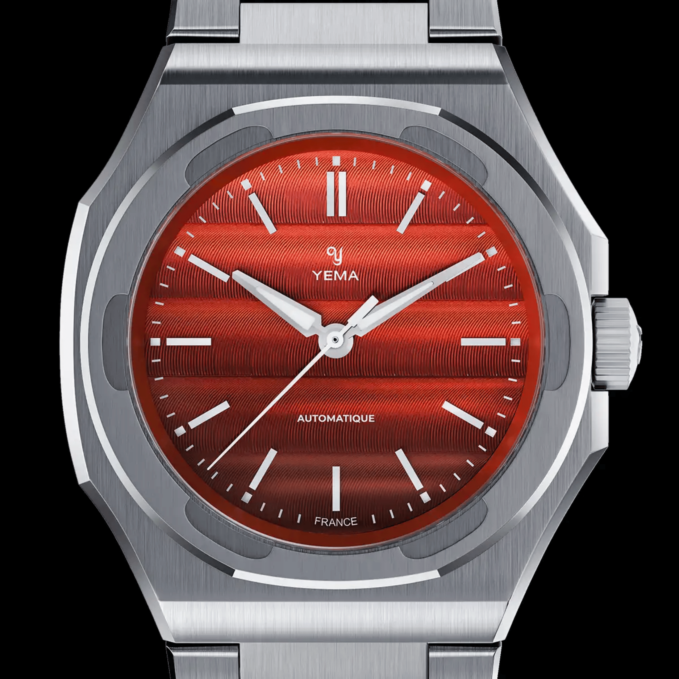 Yema Wristmaster Traveller automatic red dial steel bracelet 39 mm