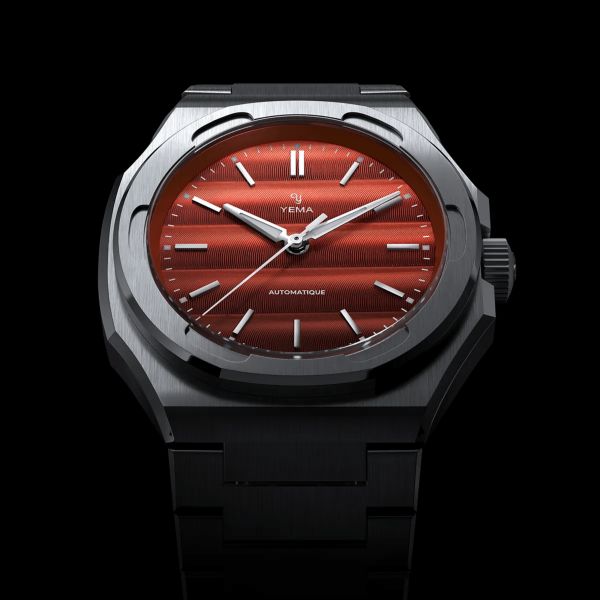 Yema Wristmaster Traveller automatic red dial steel bracelet 39 mm