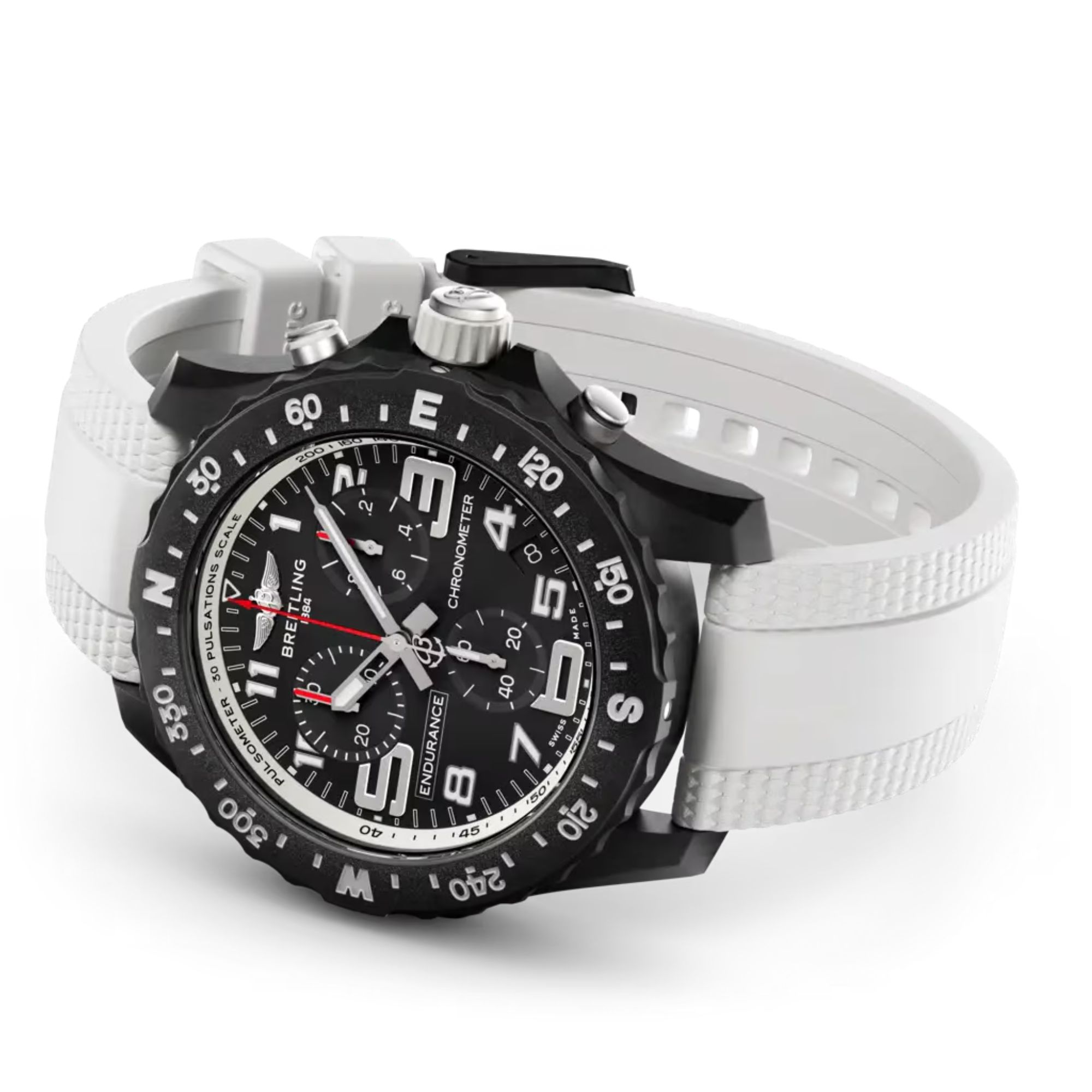 Montre Breitling Professional Endurance Pro quartz cadran noir bracelet caoutchouc blanc 44 mm