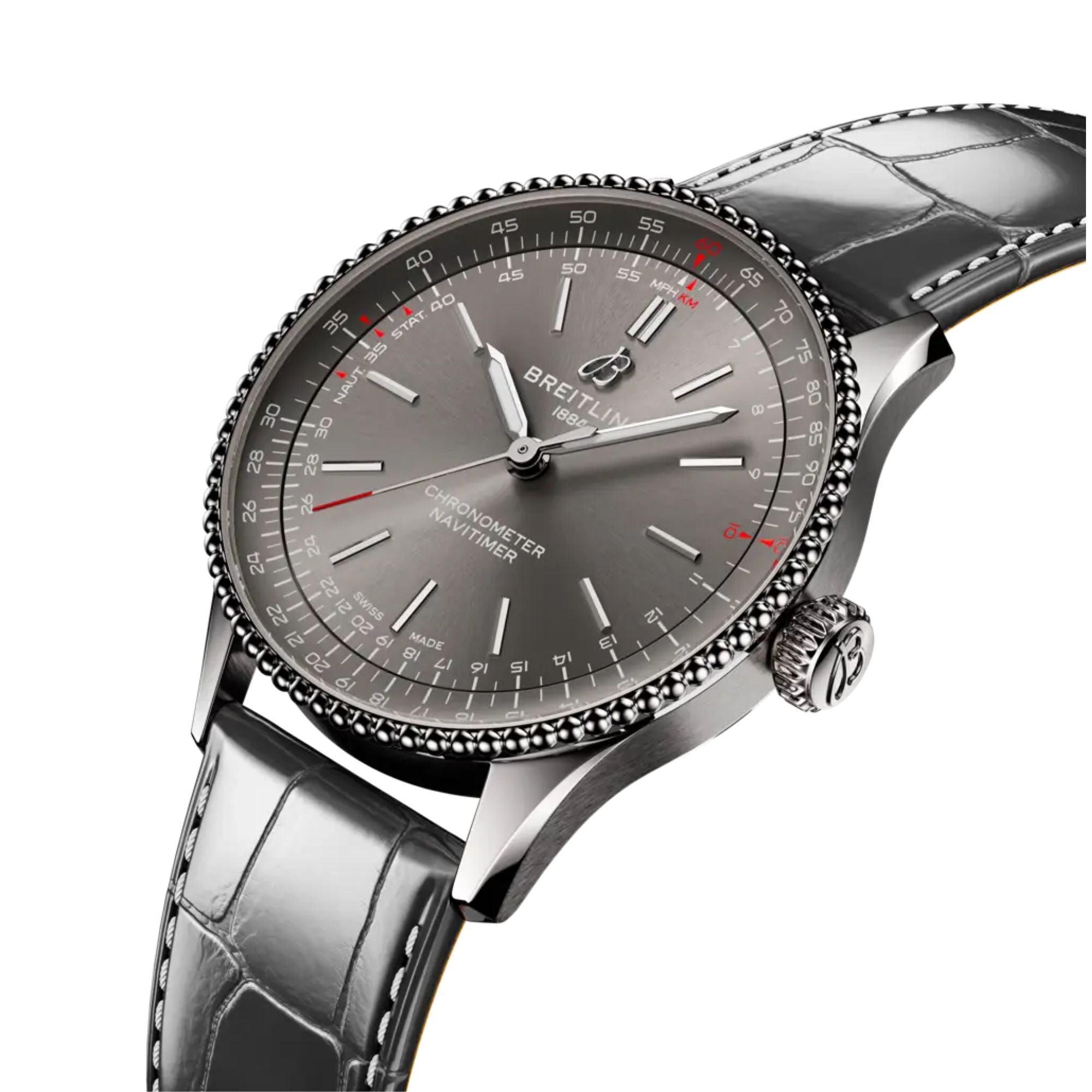 Breitling Navitimer automatic watch anthracite dial anthracite leather strap 36 mm