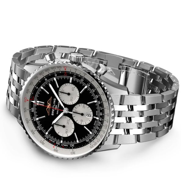 Montre Breitling Navitimer automatique B01 Chronographe cadran noir bracelet acier 46 mm