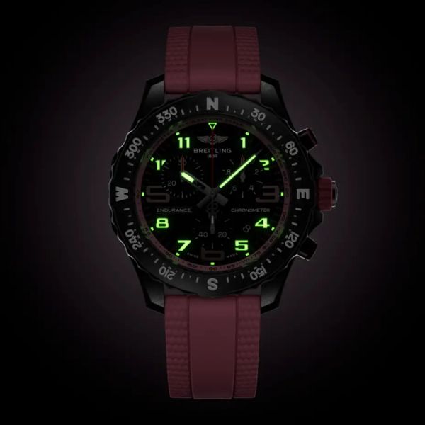 Breitling Professional Endurance Pro quartz black dial pink rubber bracelet 38 mm