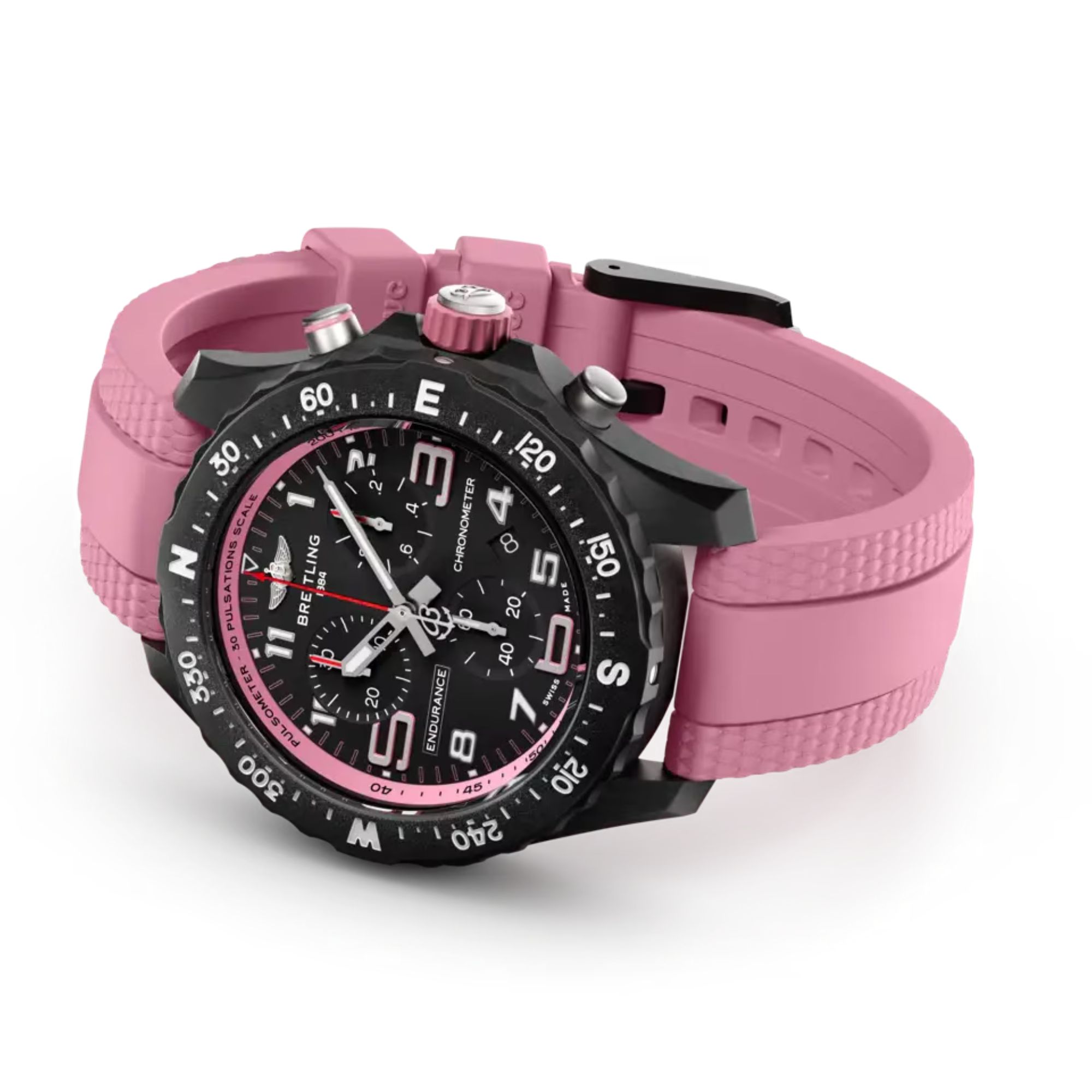 Breitling Professional Endurance Pro quartz black dial pink rubber bracelet 38 mm