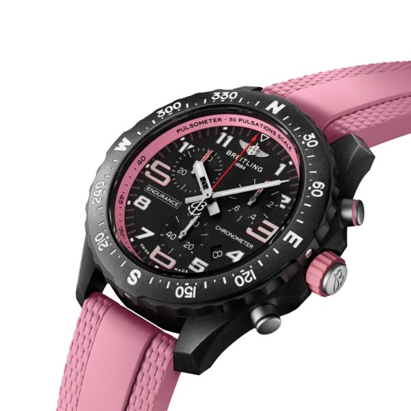 Breitling Professional Endurance Pro quartz black dial pink rubber bracelet 38 mm