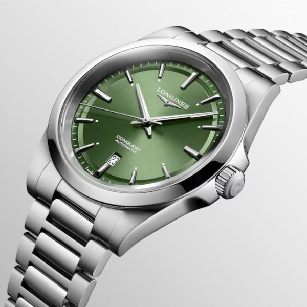 Longines Conquest 2023 automatic watch green dial steel bracelet 41 mm