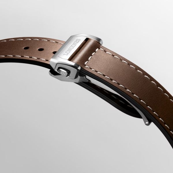 Longines Spirit Flyback automatic watch black dial brown leather strap 42 mm
