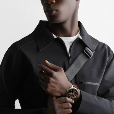 Longines Spirit Flyback automatic watch black dial brown leather strap 42 mm