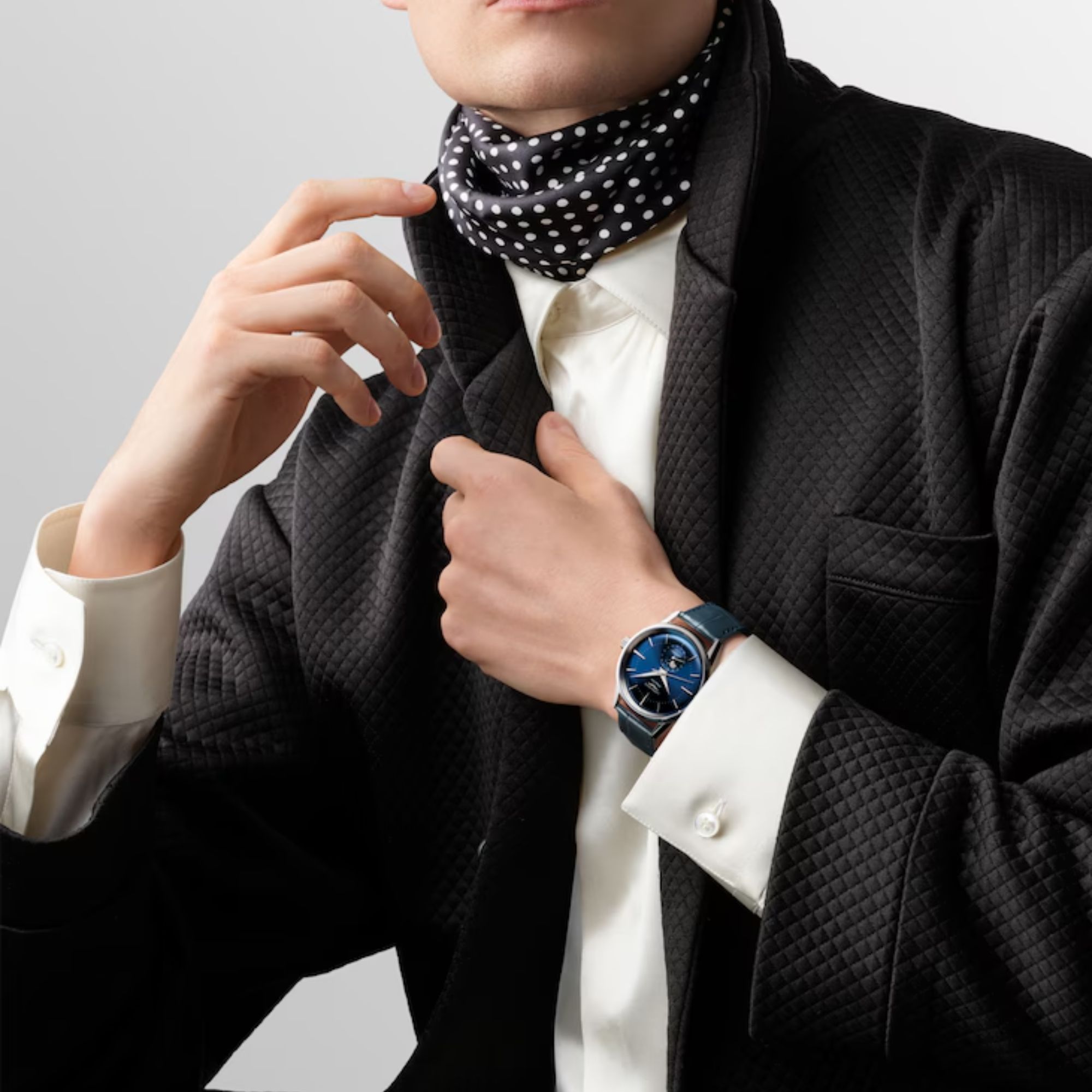 Montre Longines Flagship Heritage Phase de Lune automatique cadran bleu bracelet cuir bleu 38,5 mm