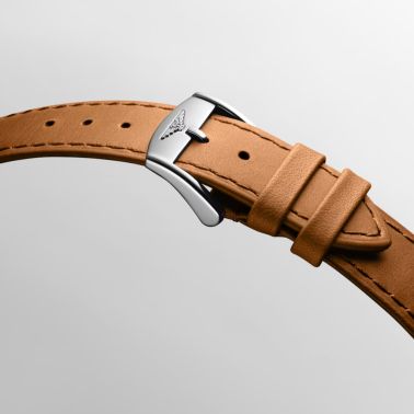 Longines Conquest Heritage automatic watch silver dial brown leather strap 40 mm