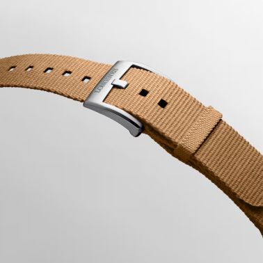 Montre Longines Spirit Zulu Time Steel&Gold automatique cadran noir bracelet NATO brun 39 mm