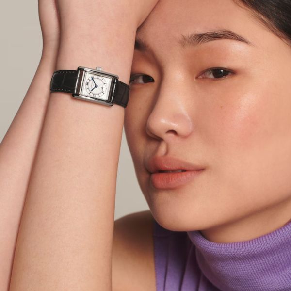 Montre Longines Mini DolceVita quartz cadran argent bracelet cuir noir 21,5 x 29 mm