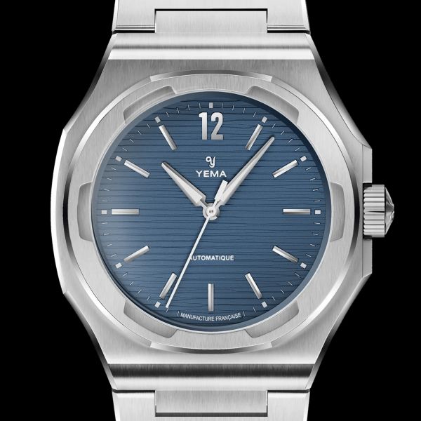 Montre Yema Wristmaster Slim CMM.20 Micro-Rotor automatique cadran bleu bracelet acier 39 mm