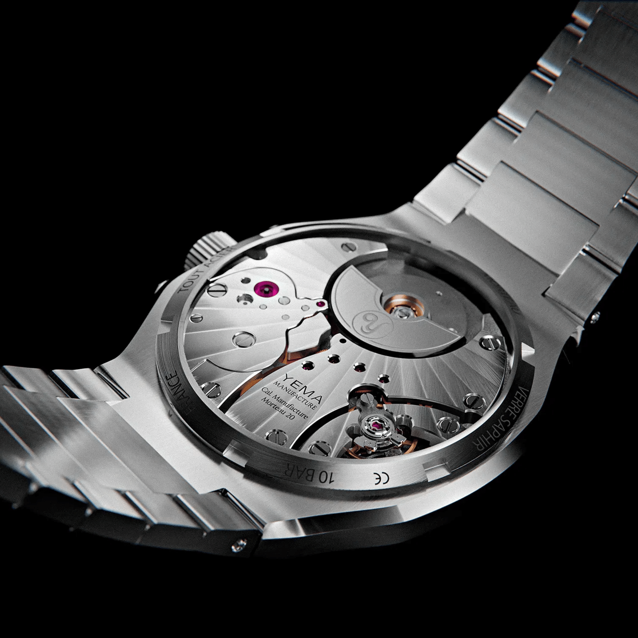 Montre Yema Wristmaster Slim CMM.20 Micro-Rotor automatique cadran bleu bracelet acier 39 mm