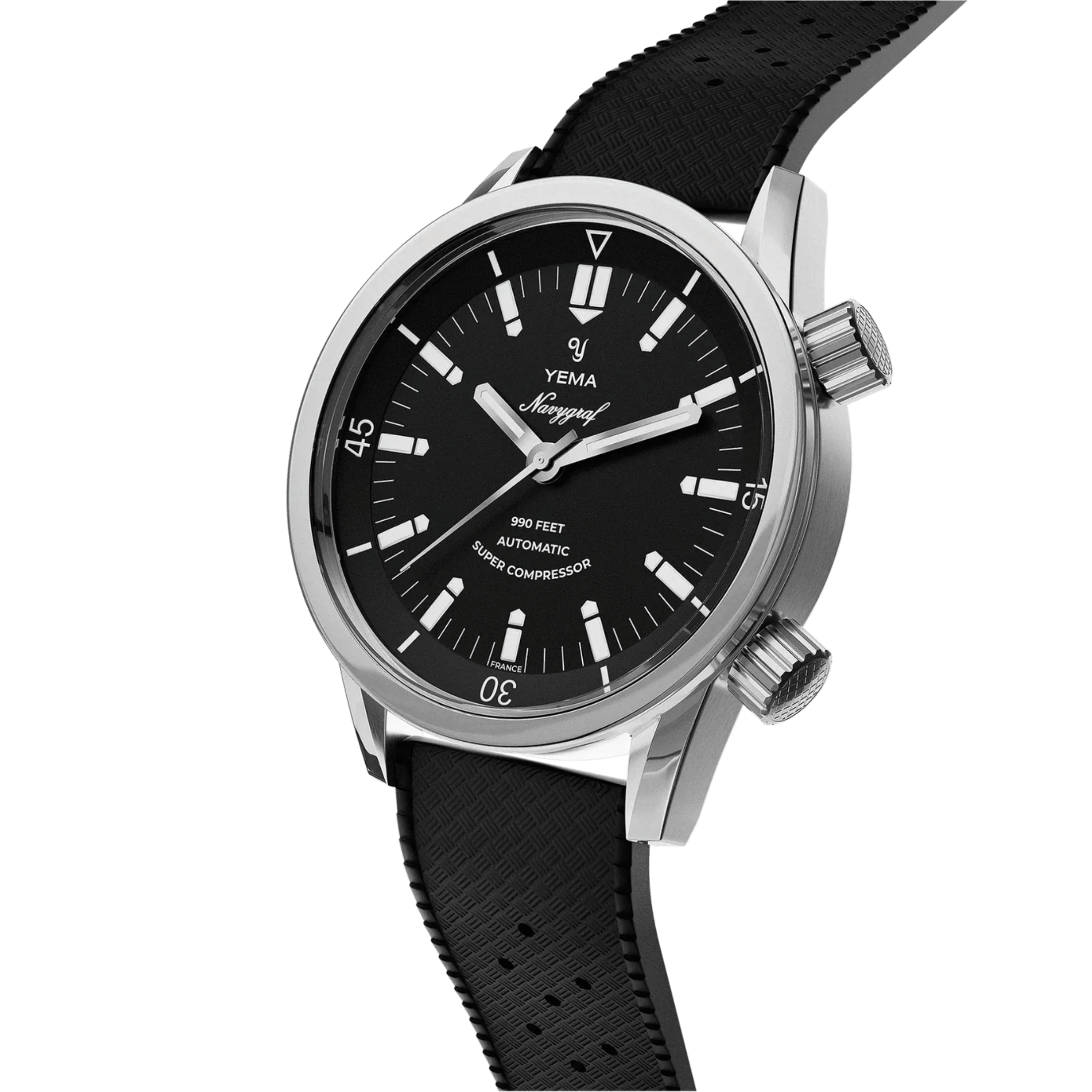 Montre Yema Navygraf Super Compressor automatique cadran noir bracelet tropic 38,5 mm