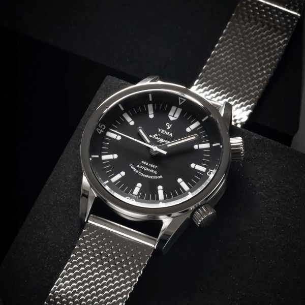 Yema Navygraf Super Compressor automatic black dial tropic bracelet 38,5 mm
